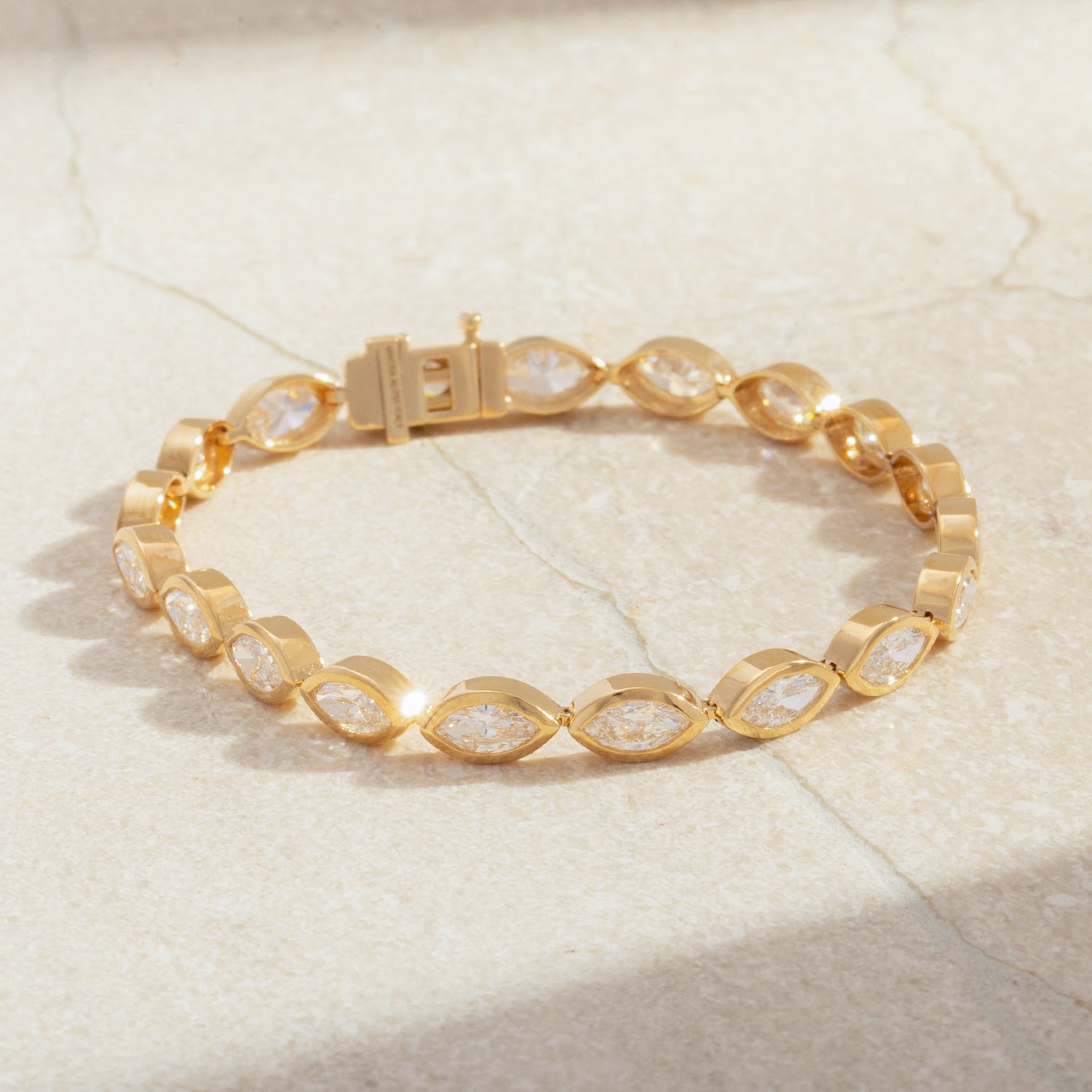 18K Gold Marquise Diamond Bezel Tennis Bracelet