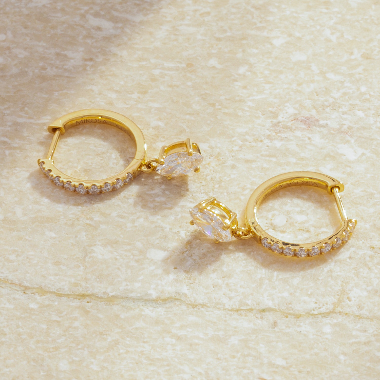 18K Gold Pave Diamond Cascade Huggies  With Marquise Drop