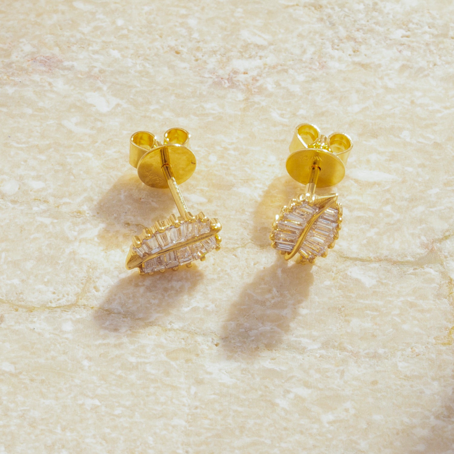 18K Gold Baguette Diamond Petite Palm Bliss Studs