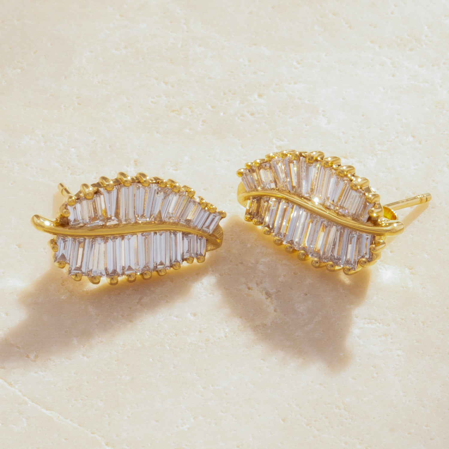 18K Gold Baguette Diamond Palm Bliss Studs